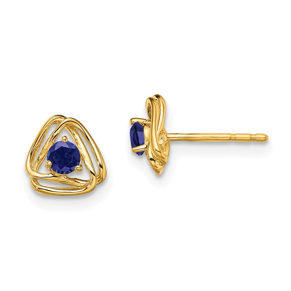 14k Yellow Gold Created Sapphire Stud Earrings Gift for Women