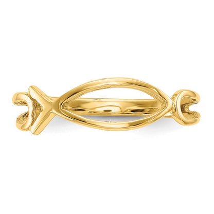 14K Yellow Gold Polished Ichthus Fish Ring