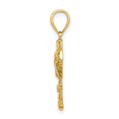 14k Yellow Gold 2-D CURACAO On Palm Tree Charm Pendant