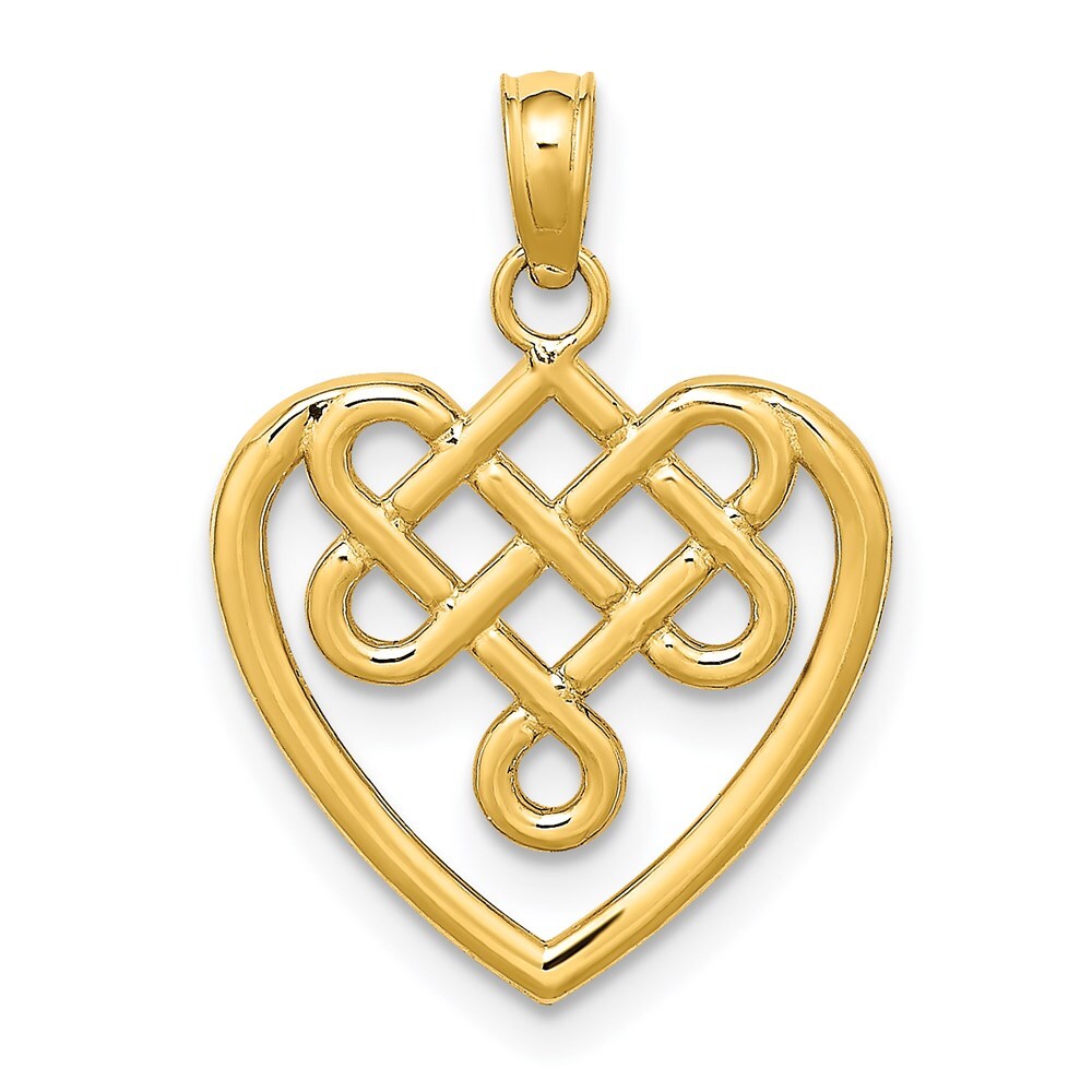 14k Yellow Gold Small Celtic Knot Heart Charm Pendant for Women