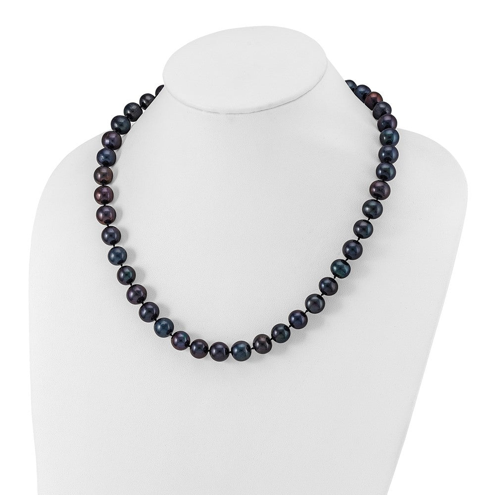 Sterling Silver Rhodium-plated 10-11mm Black Cultured Pearl Necklace 20"