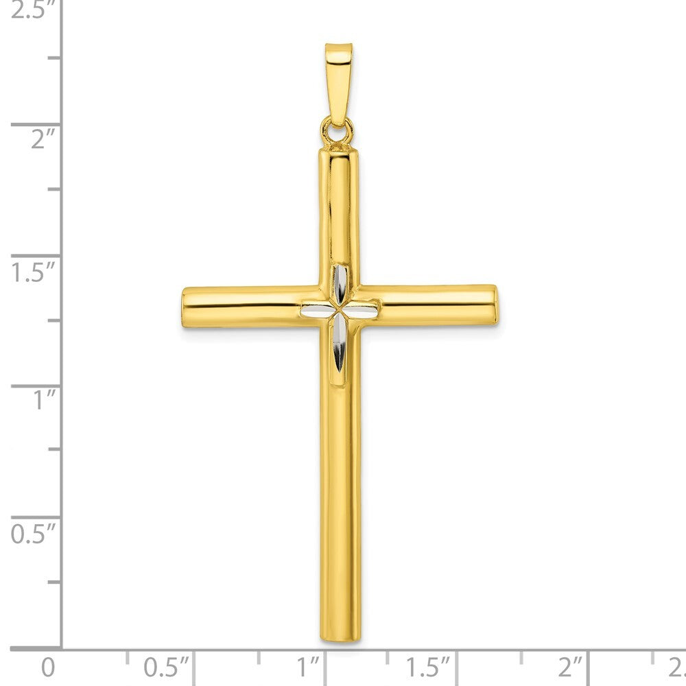 Sterling Silver Gold-tone Diamond-cut Center Hollow Cross Pendant