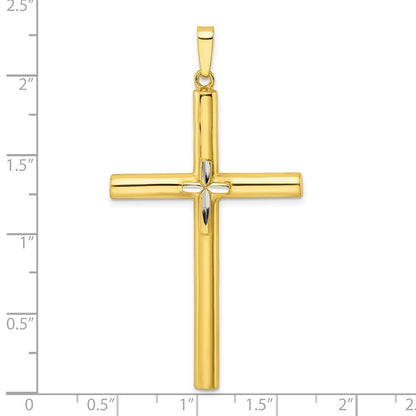 Sterling Silver Gold-tone Diamond-cut Center Hollow Cross Pendant