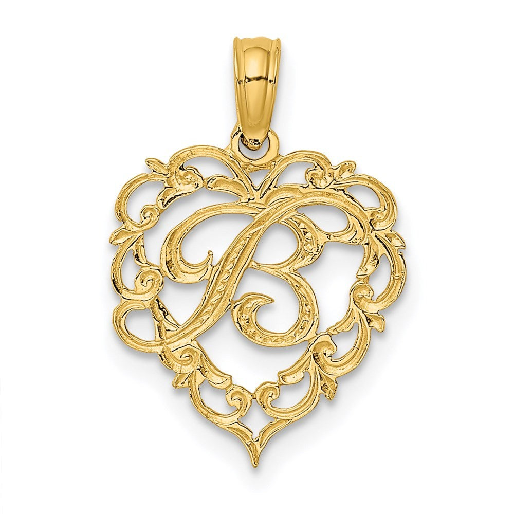 14k Yellow Gold Heart Script Letter B Initial Charm