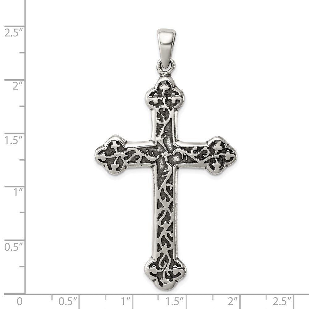 Sterling Silver Antiqued Thorn Cross Pendant Holiday Gift for Women