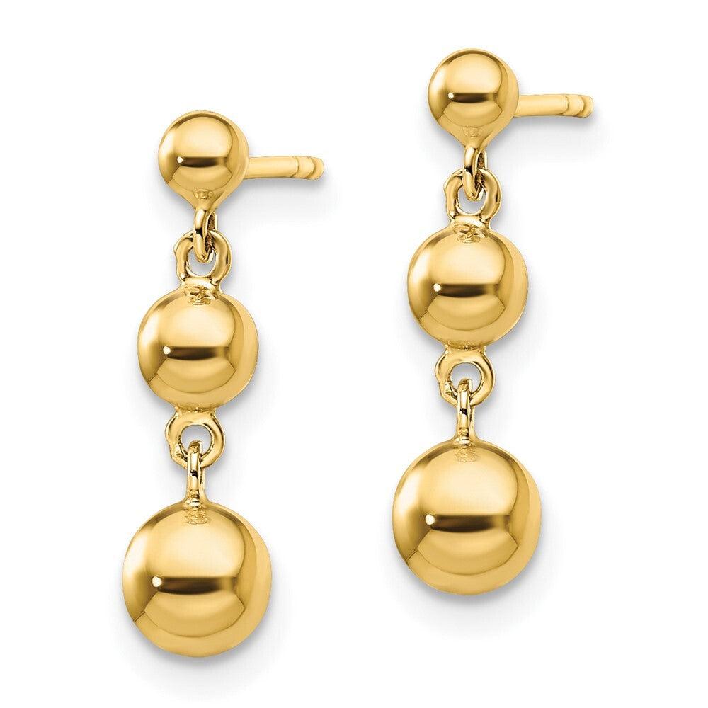 14k Yellow Gold Graduated 3 Ball Stud Earrings Gift for Women