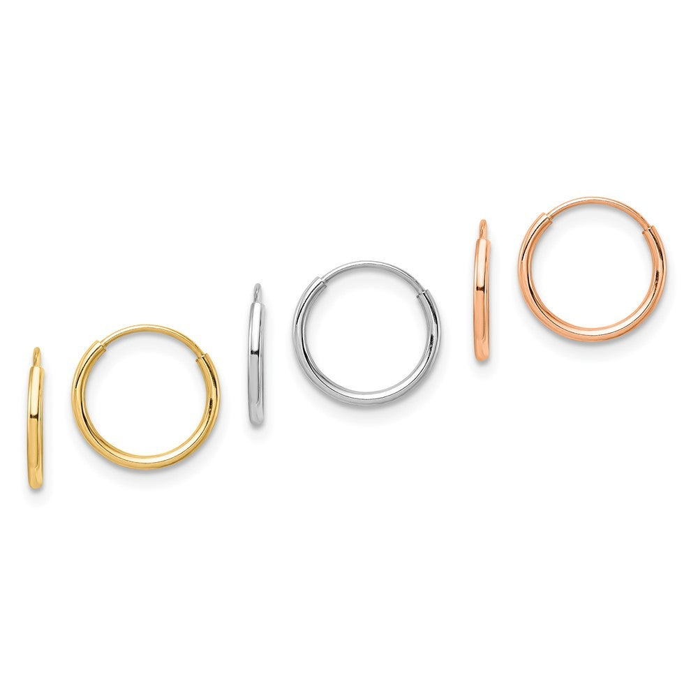 14K Tri Color Gold 3-pair Hoop Earrings Set