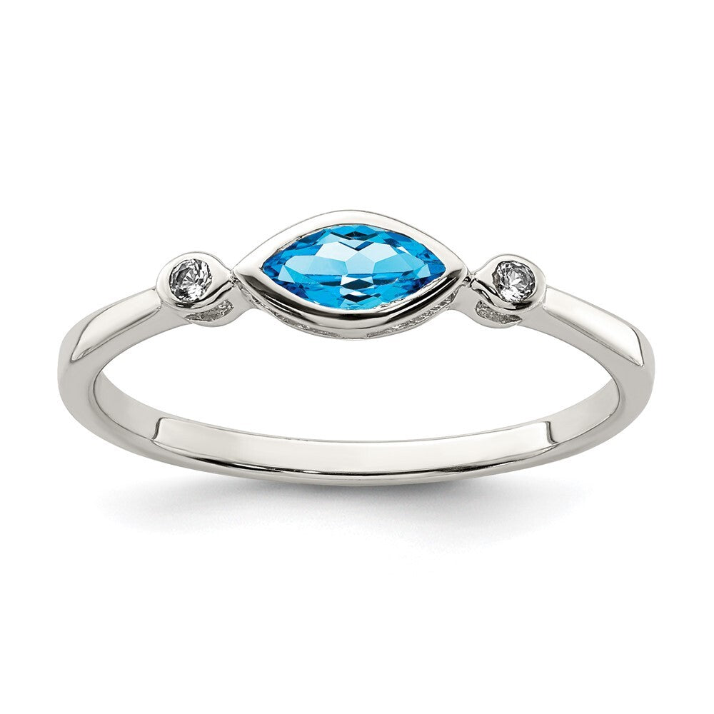 Sterling Silver Rhodium-plated Polished Blue Topaz/White Topaz Ring Size 7