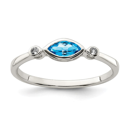 Sterling Silver Rhodium-plated Polished Blue Topaz/White Topaz Ring Size 7