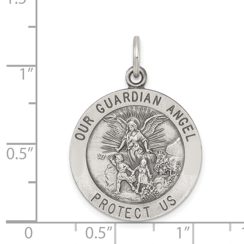 Sterling Silver Antiqued Guardian Angel Medal Pendant