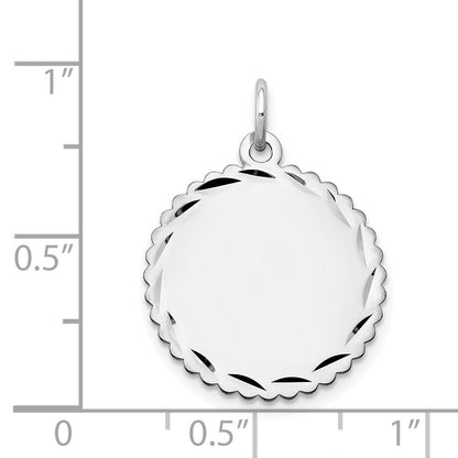 14k White Gold .018 Gauge Engraveable Scalloped Disc Charm Pendant for Women