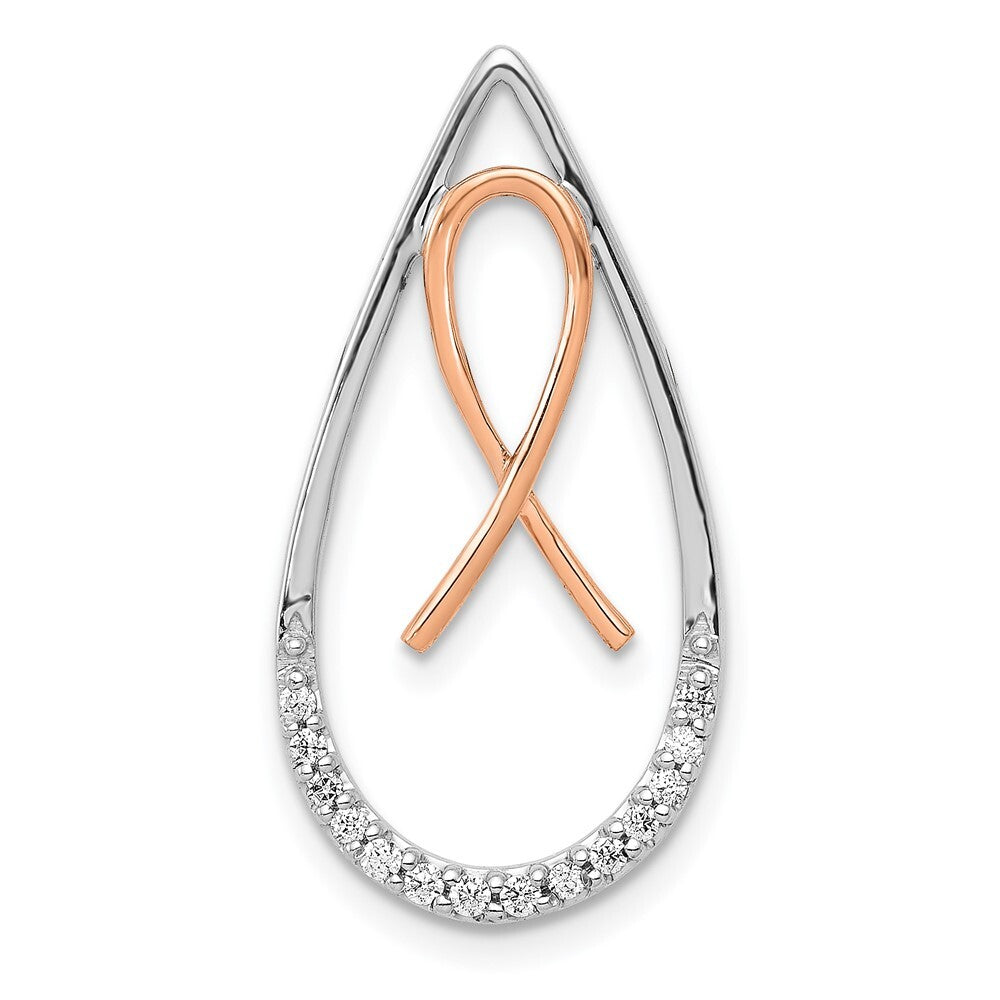 14k Two-tone Gold Diamond Awareness Ribbon Teardrop Chain Slide Pendant