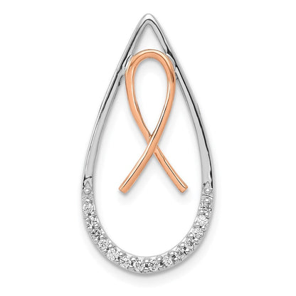 14k Two-tone Gold Diamond Awareness Ribbon Teardrop Chain Slide Pendant