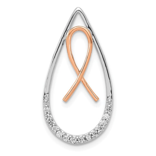 14k Two-tone Gold Diamond Awareness Ribbon Teardrop Chain Slide Pendant