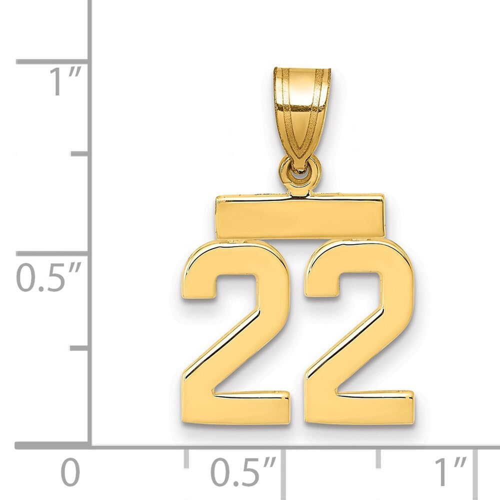 14k Yellow Gold Small Polished Number 22 Charm Pendant for Women