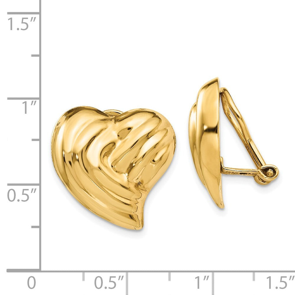 14k Yellow Gold Non-pierced Heart Stud Earrings