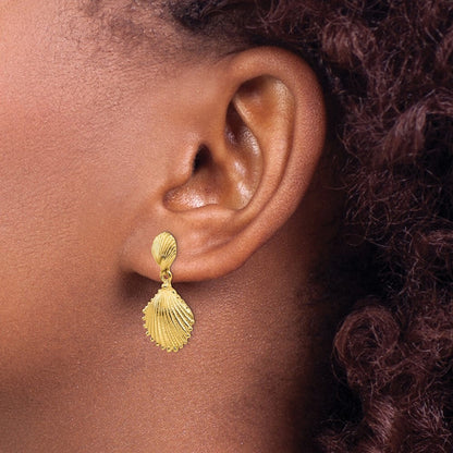 14k Yellow Gold Scallop Shell Dangle Earrings