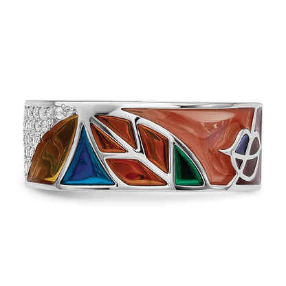 Sterling Silver Abstract Multi-color Enamel & Cubic Zirconia Cuff Ring SZ 6