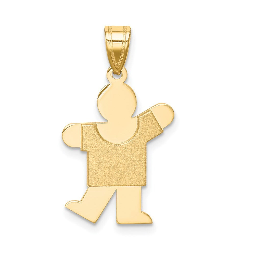 14k Yellow Gold Solid Satin Engravable Boy Charm Pendant for Women
