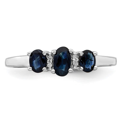 Sterling Silver Rhodium 3 Oval Sapphire & Diamond Ring Size 7