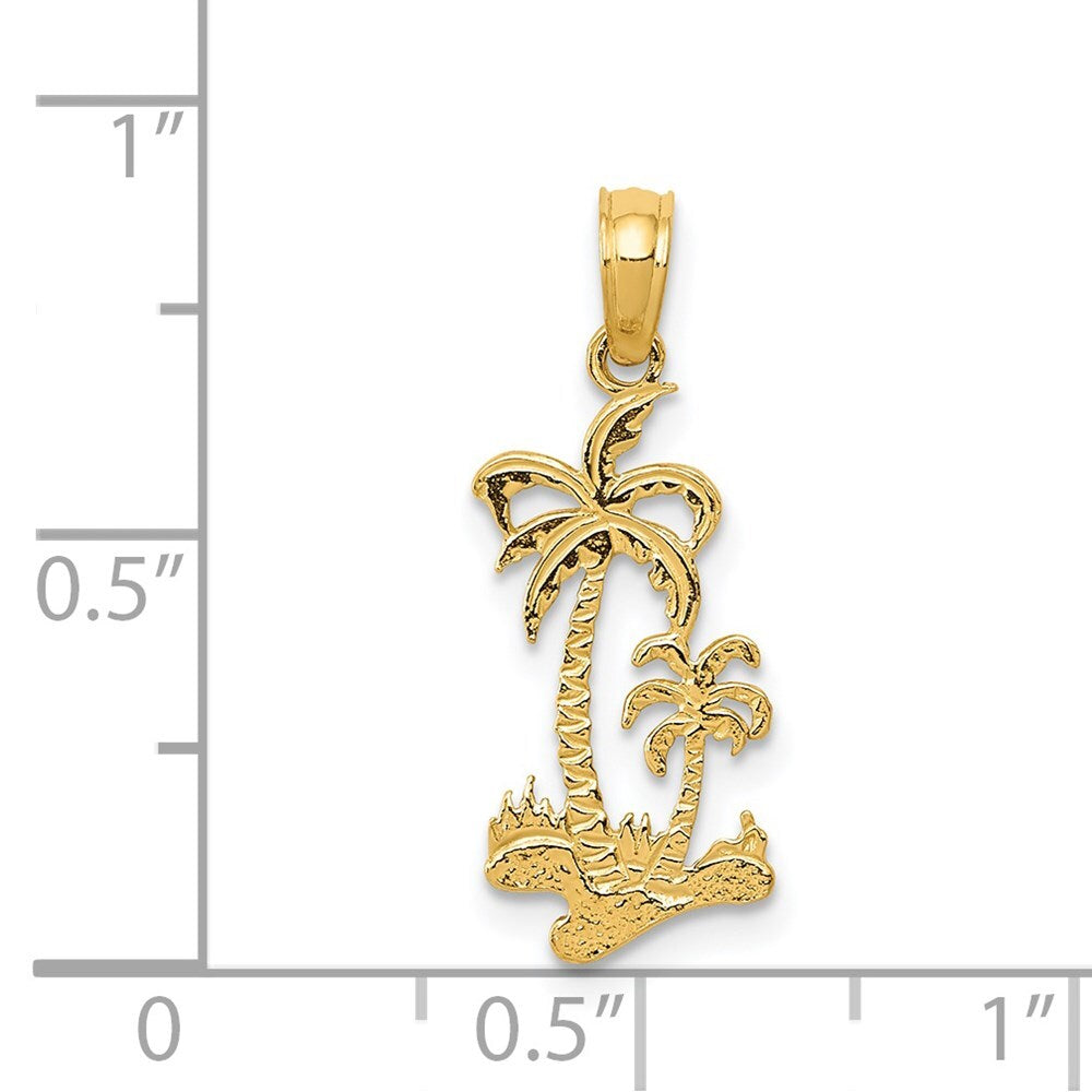 14k Yellow Gold Double Palm Trees Pendant for Women