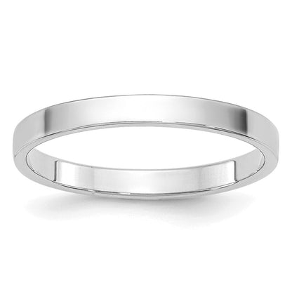 14k White Gold 2mm Lightweight Flat Wedding Band Size 8