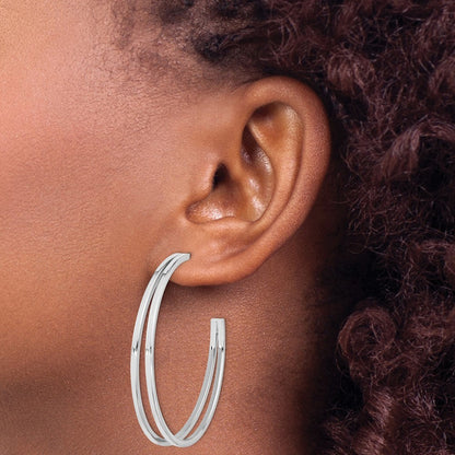 Sterling Silver Rhodium Plated Split Design Hoop Earrings