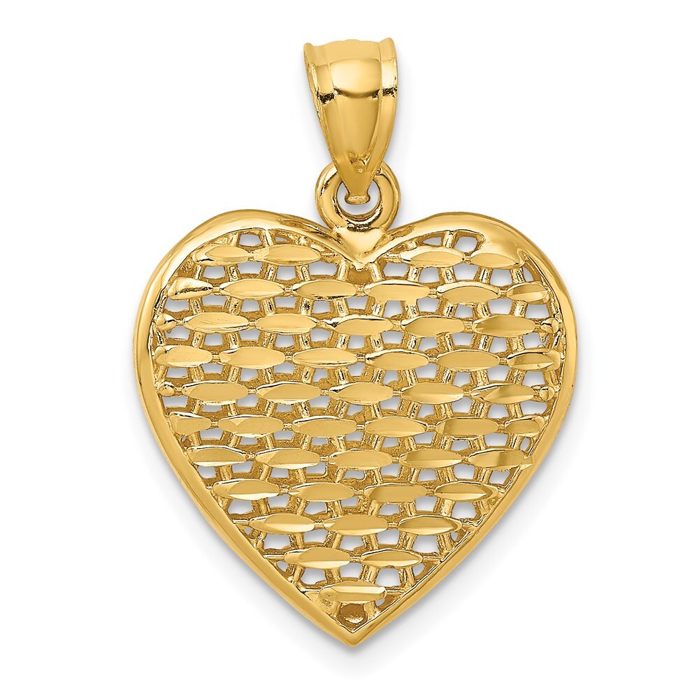 14k Yellow Gold 3-D Diamond-cut Puffed Heart Charm Pendant for Women