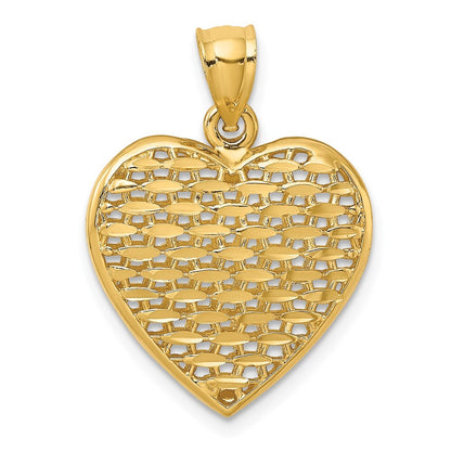 14k Yellow Gold 3-D Diamond-cut Puffed Heart Charm Pendant for Women