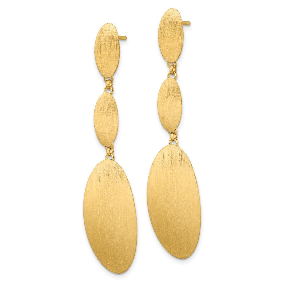 Sterling Silver Gold-plated Brushed Triple Oval Dangle Earrings