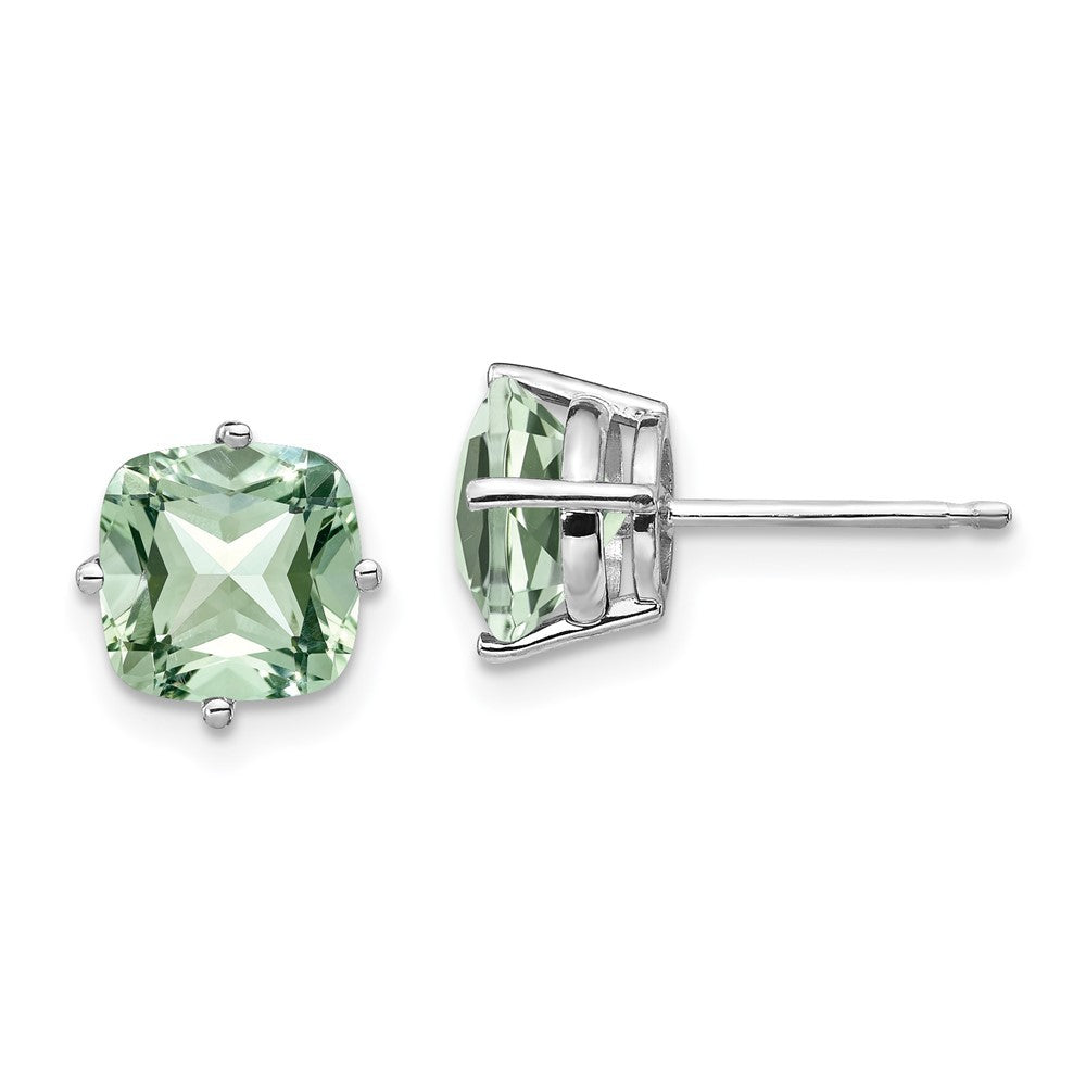14K White 7mm Cushion Green Quartz Earring
