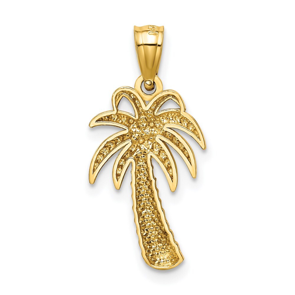 14k Yellow Gold Textured Polished Palm Tree Pendant for Women