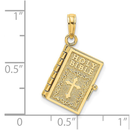 14k Yellow Gold 3-D Moveable Pages Holy Bible  Lords Prayer Charm Pendant