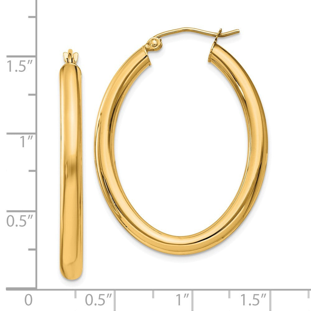 14k Yellow Gold Polished 3.5mm Oval Tube Hoop Earrings