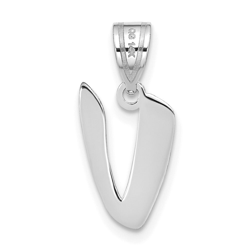 14k White Gold Polished Script Letter V Initial Pendant for Women