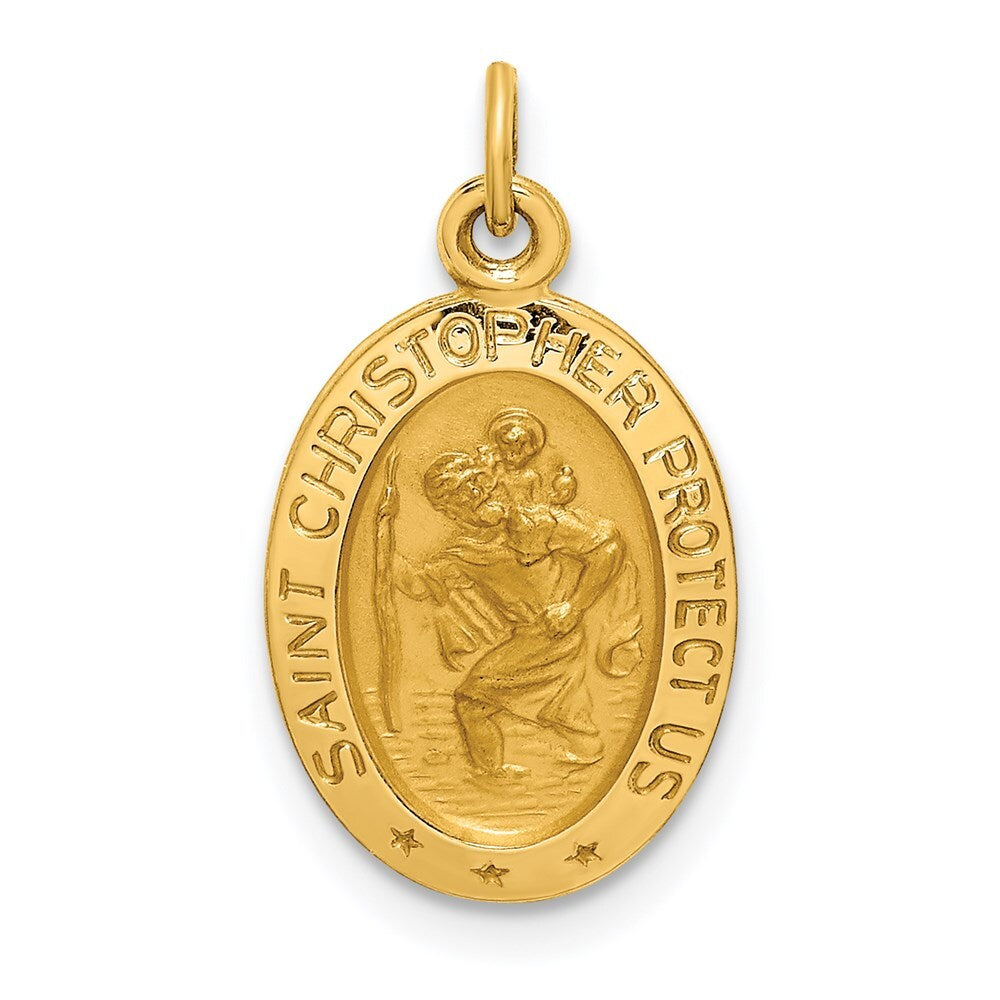 14k Yellow Gold Solid Polished Satin Extra Small Oval St. Christopher Medal