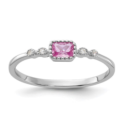 SS Rhodium-plated .43Created Pink Sapphire and .02Cr. Sapphire Ring Size 6