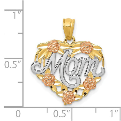 14k Two-tone Gold White Rhodium MOM Heart Pendant for Women