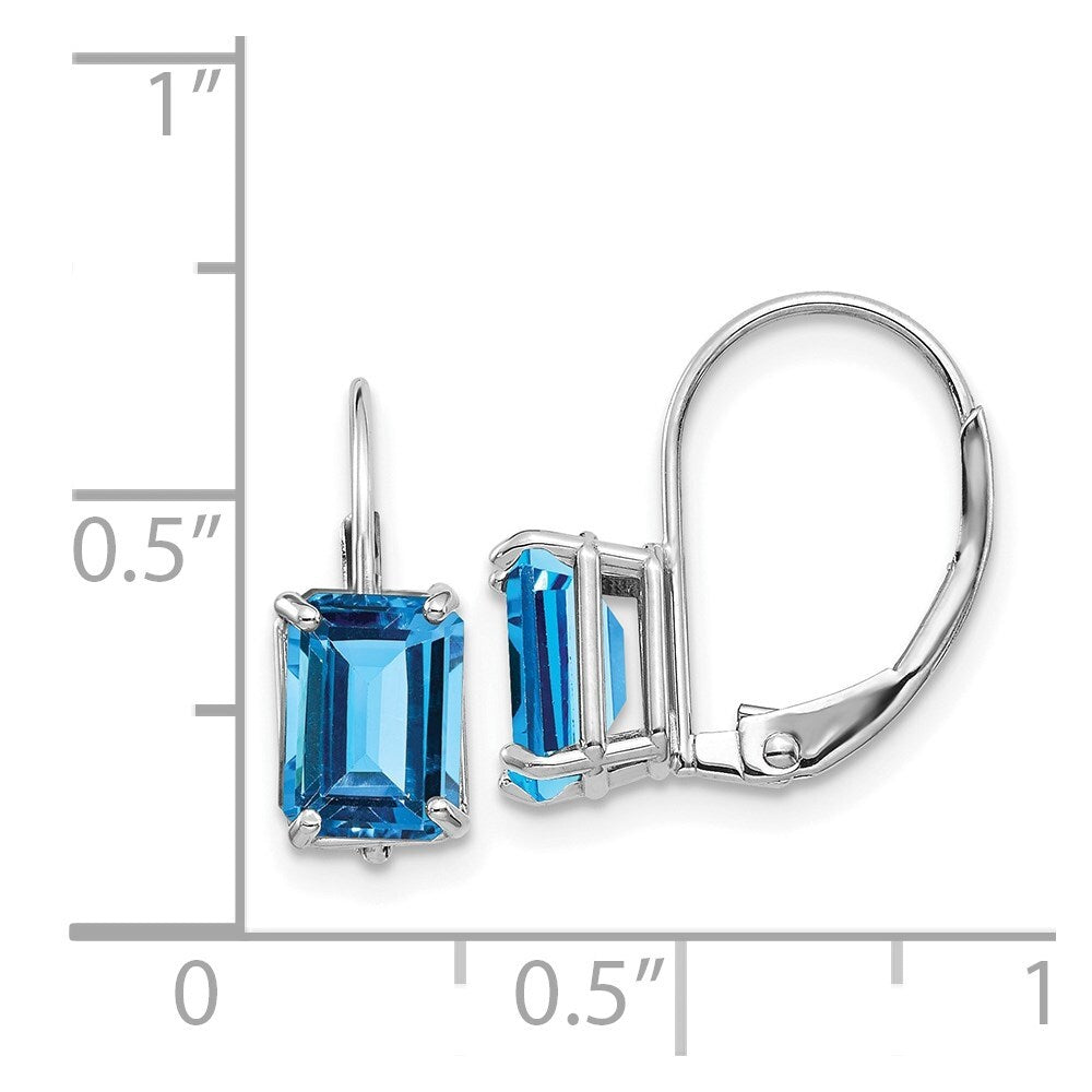14k White Gold 7x5mm Emerald Cut Blue Topaz Stud Earrings Gift for Women