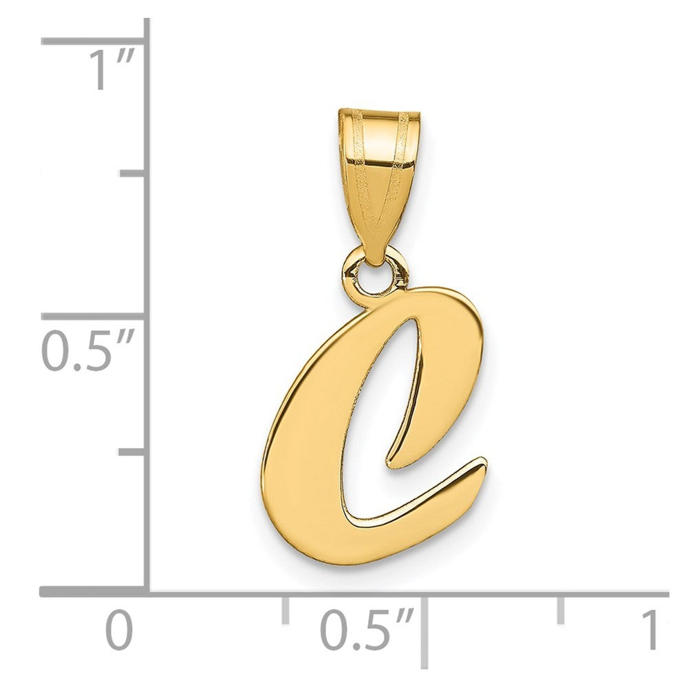 14k Yellow Gold Polished Script Letter C Initial Pendant