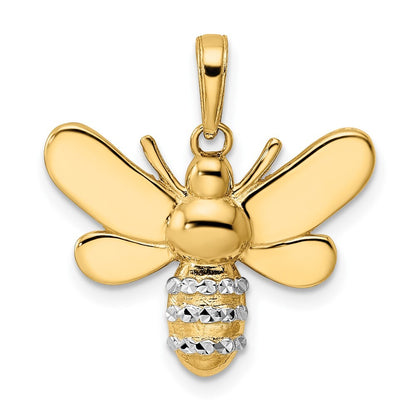 14k Yellow Gold and White Rhodium Diamond-cut Bumblebee Pendant for Women