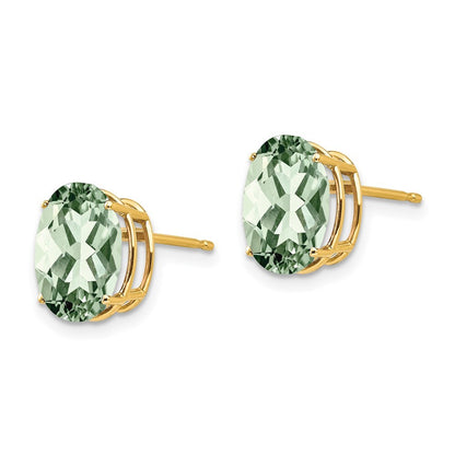 14k Yellow Gold 10x8 Oval Green Quartz Stud Earrings