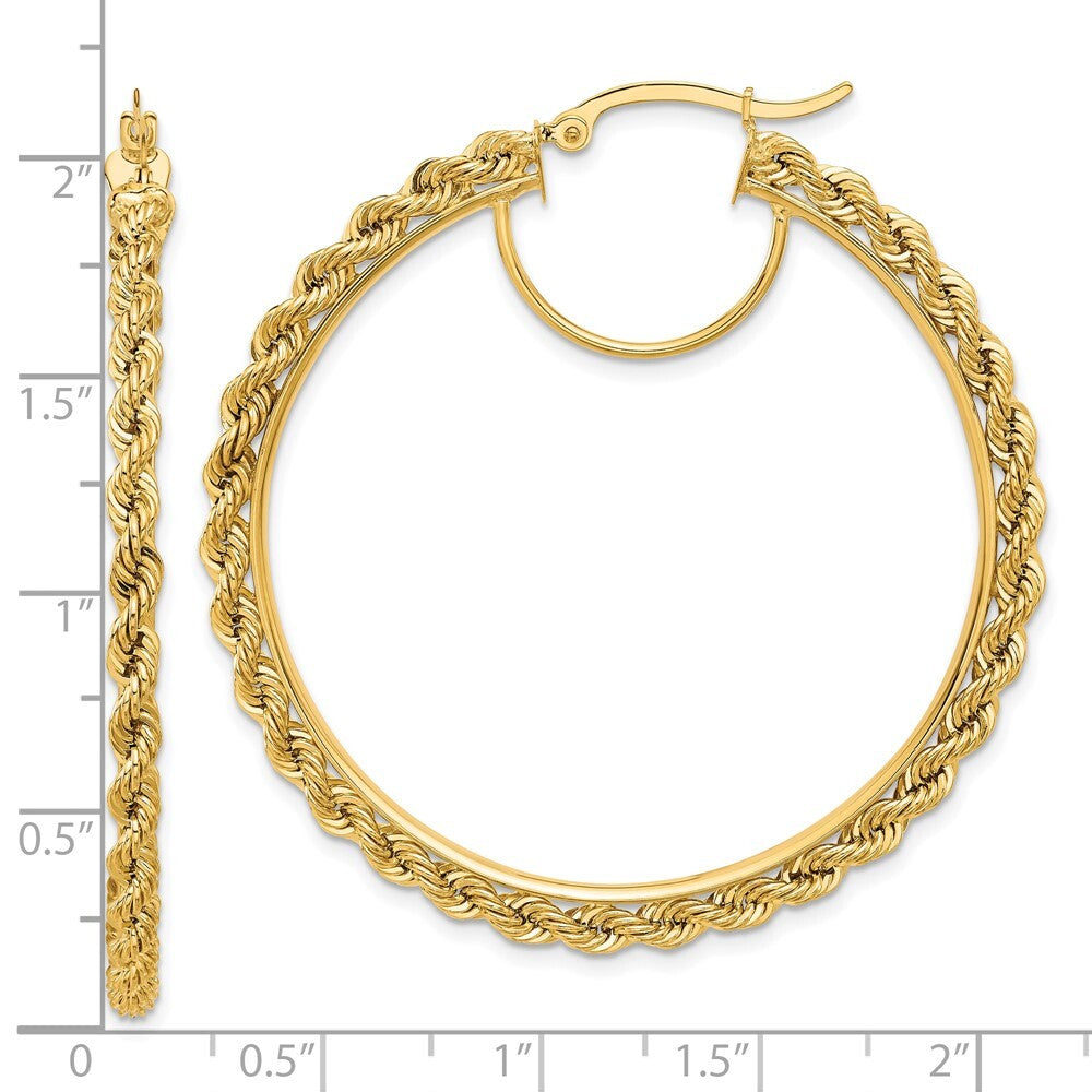 14k Yellow Gold Polished and Diamond-Cut Rope 2.95mm Hoop Earrings