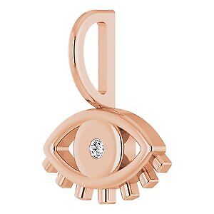 14k Rose Gold .02 CT Natural Diamond Evil Eye Pendant Charm Gift for Women