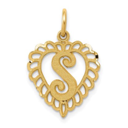 14k Yellow Gold Heart Letter S Charm