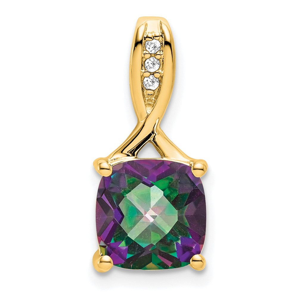 14k Yellow Gold Cushion Mystic Fire Topaz and Diamond Pendant