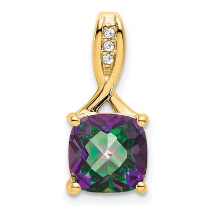 14k Yellow Gold Cushion Mystic Fire Topaz and Diamond Pendant