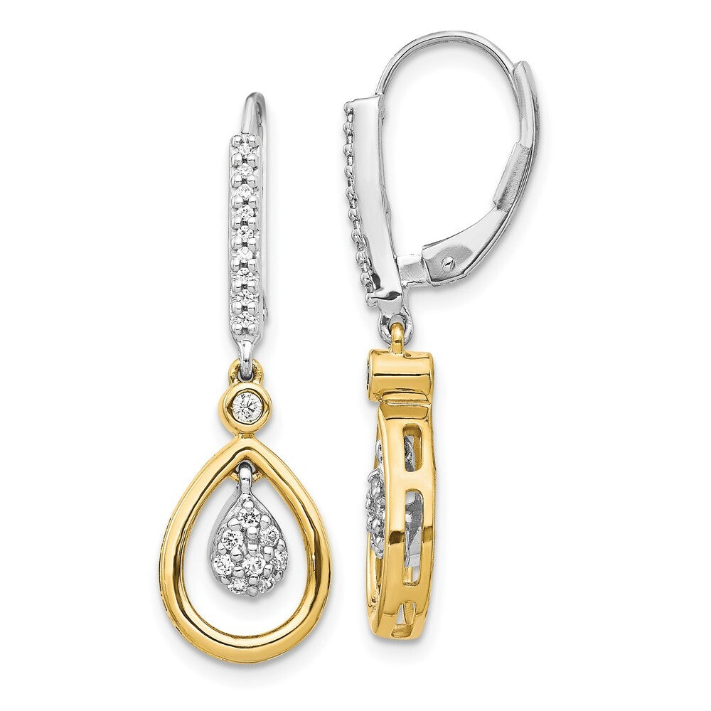 14k Two-Tone Gold Oval Cluster Diamond Leverback Drop & Dangle Earrings