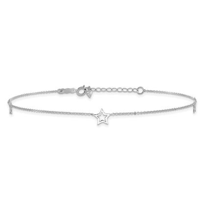 14K White Gold Open Star 3-Station 10" Anklet