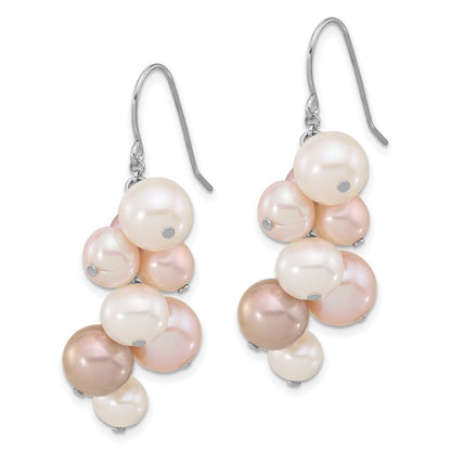 Sterling Silver 6-10mm Multicolor Near-Round Cultured Pearl Dangle Earrings